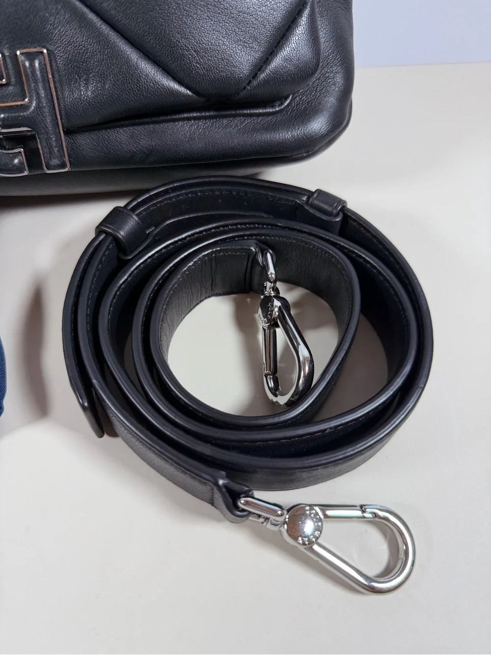 Cole Haan Black Quilted Leather Crossbody Bag with CH Logo